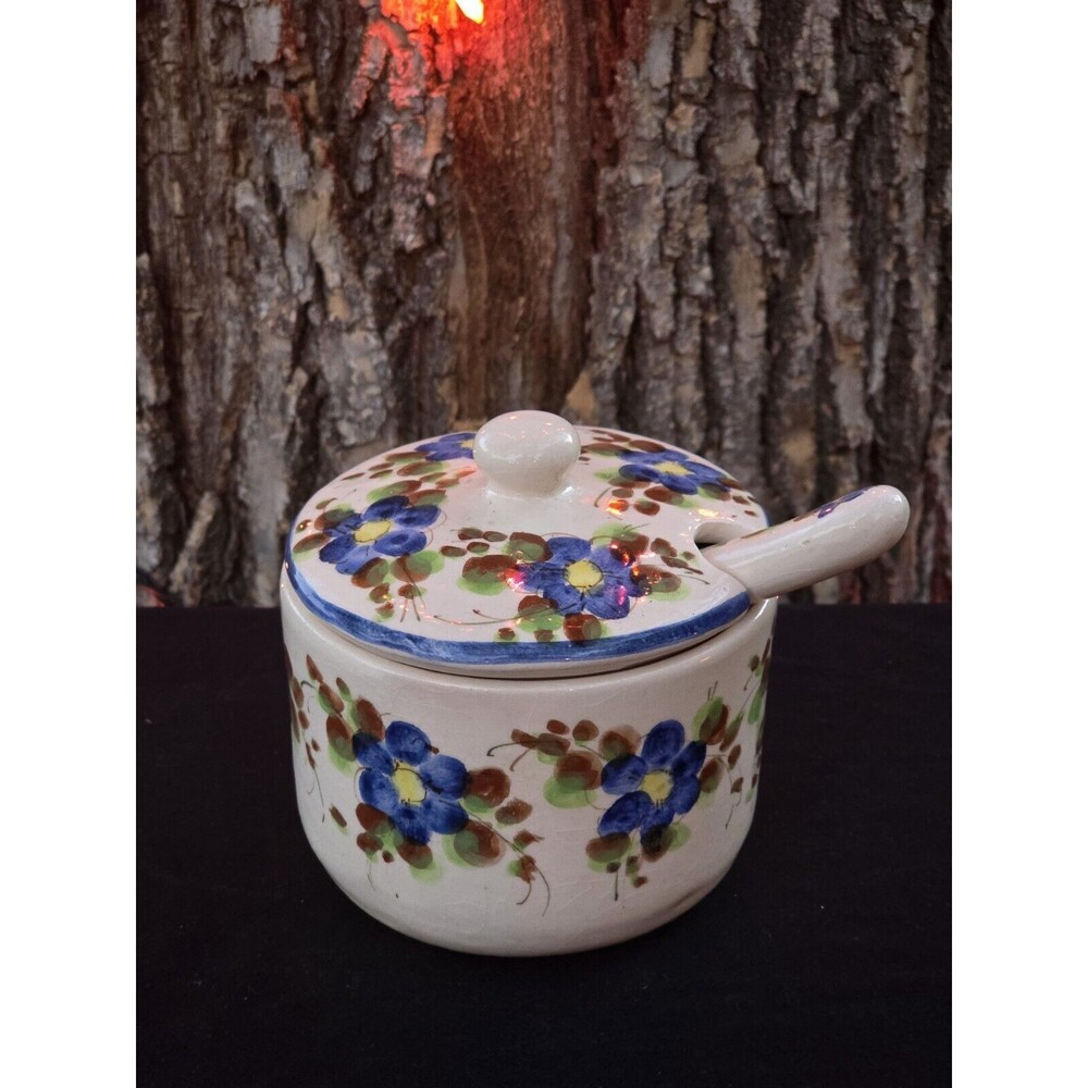 Vintage Signed Floral Ceramic Sugar Dish